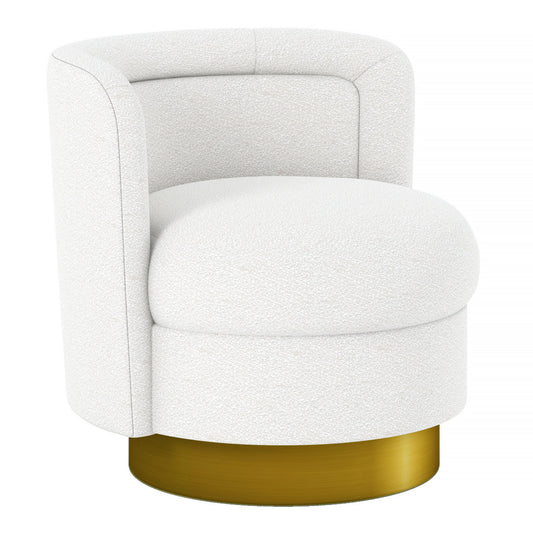 White & Gold Boucle Swivel Barrel Chair