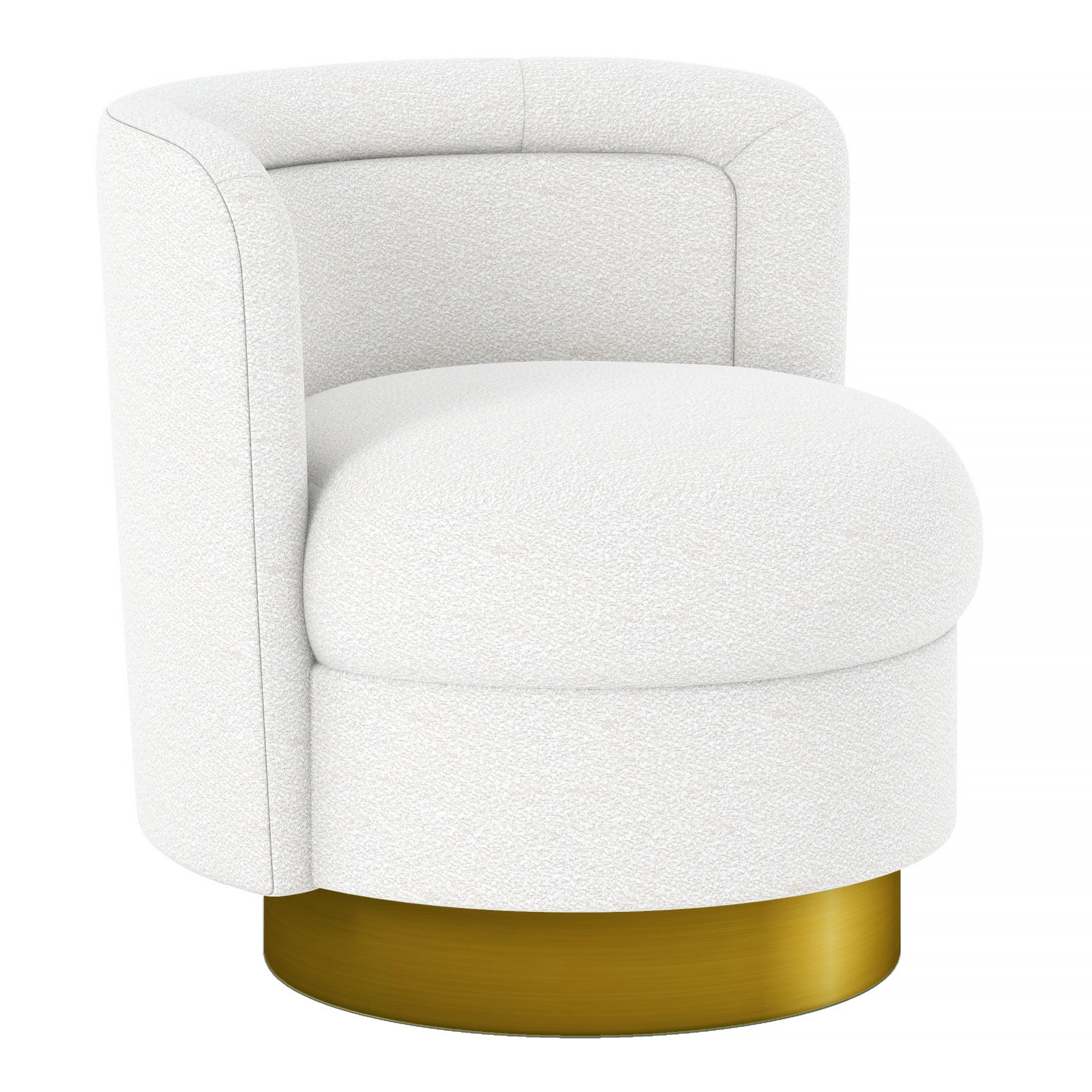 White & Gold Boucle Swivel Barrel Chair