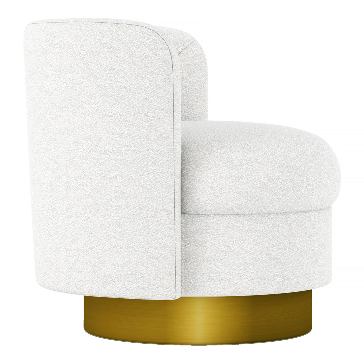 White & Gold Boucle Swivel Barrel Chair