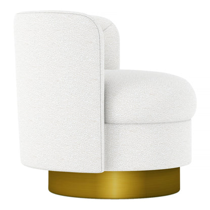 White & Gold Boucle Swivel Barrel Chair