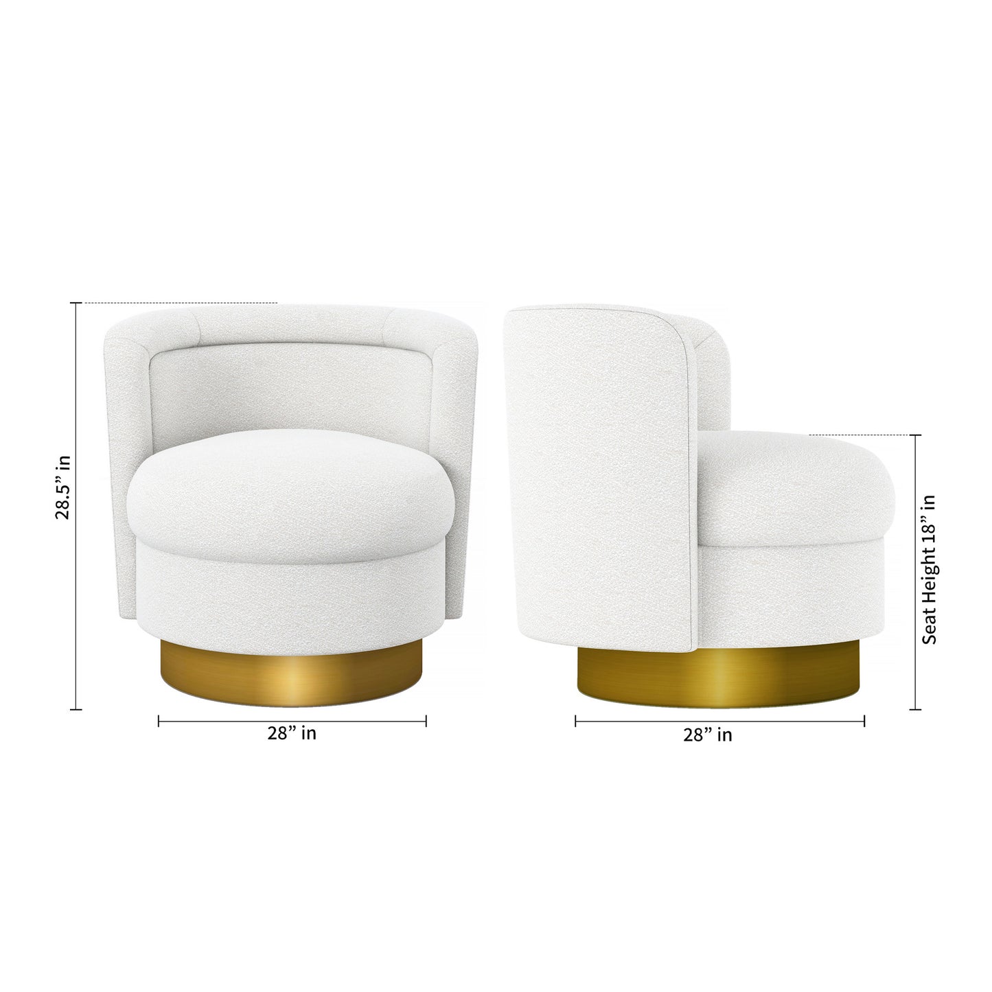 White & Gold Boucle Swivel Barrel Chair
