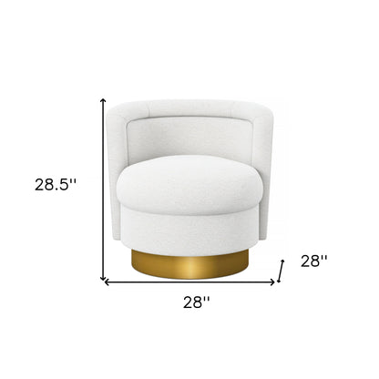 White & Gold Boucle Swivel Barrel Chair
