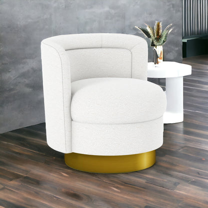 White & Gold Boucle Swivel Barrel Chair