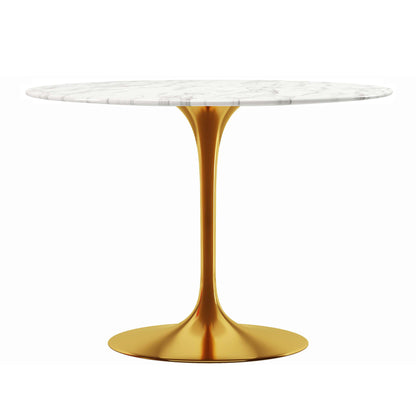 White And Gold Rounded Marble And Metal Pedestal Base Dining Table