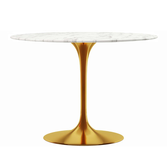 White And Gold Rounded Marble And Metal Pedestal Base Dining Table