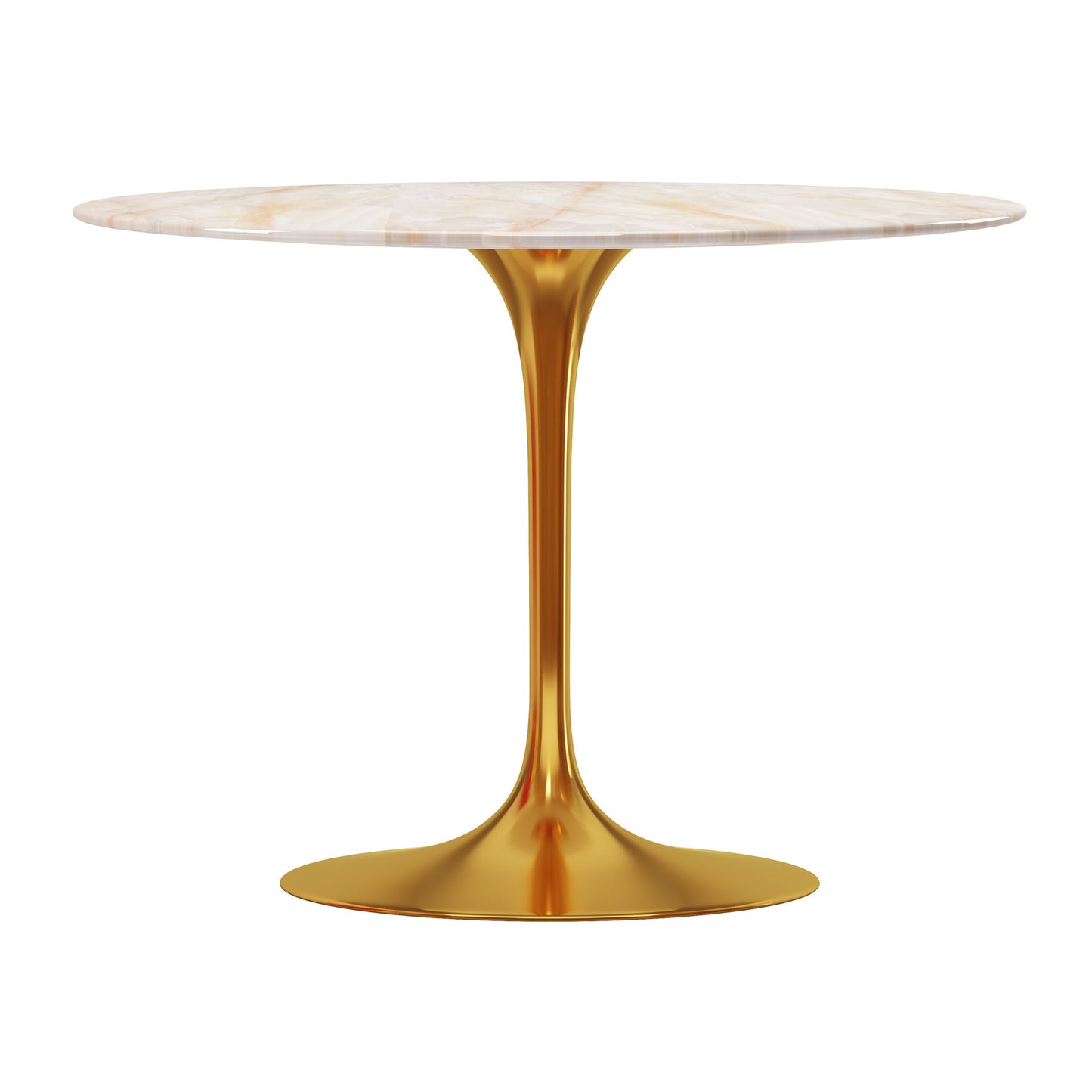 White And Gold Rounded Stone And Metal Pedestal Base Dining Table