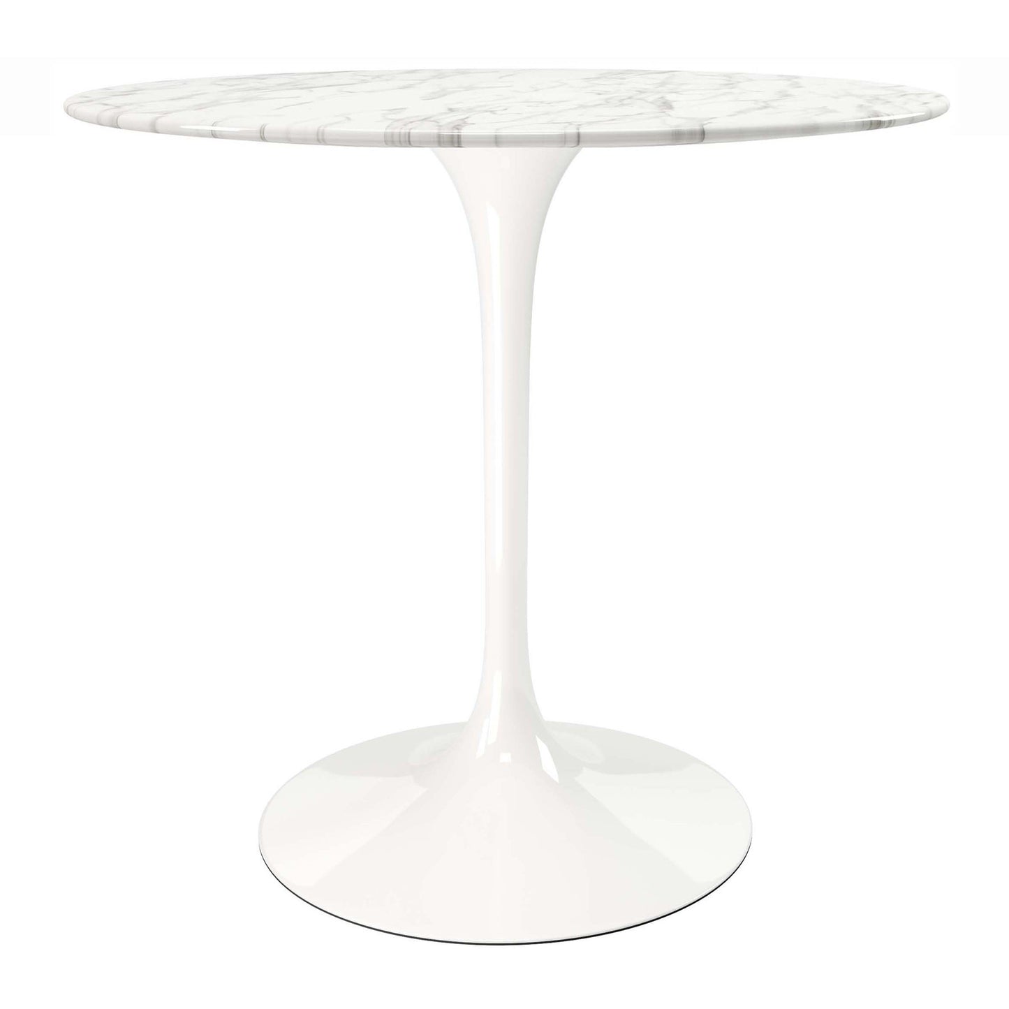 White Rounded Marble And Metal Pedestal Base Dining Table