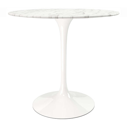 White Rounded Marble And Metal Pedestal Base Dining Table