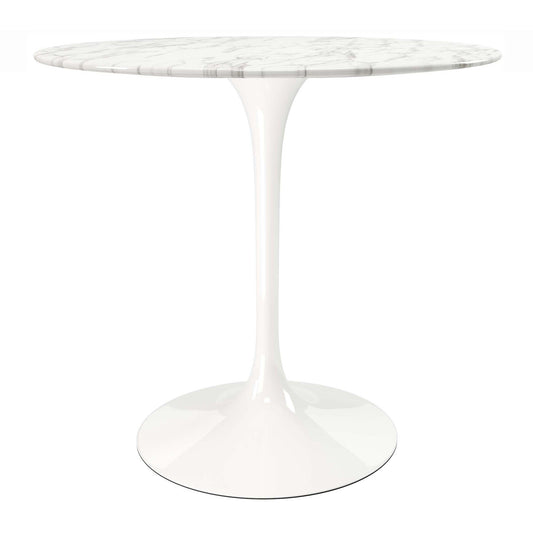 White Rounded Marble And Metal Pedestal Base Dining Table