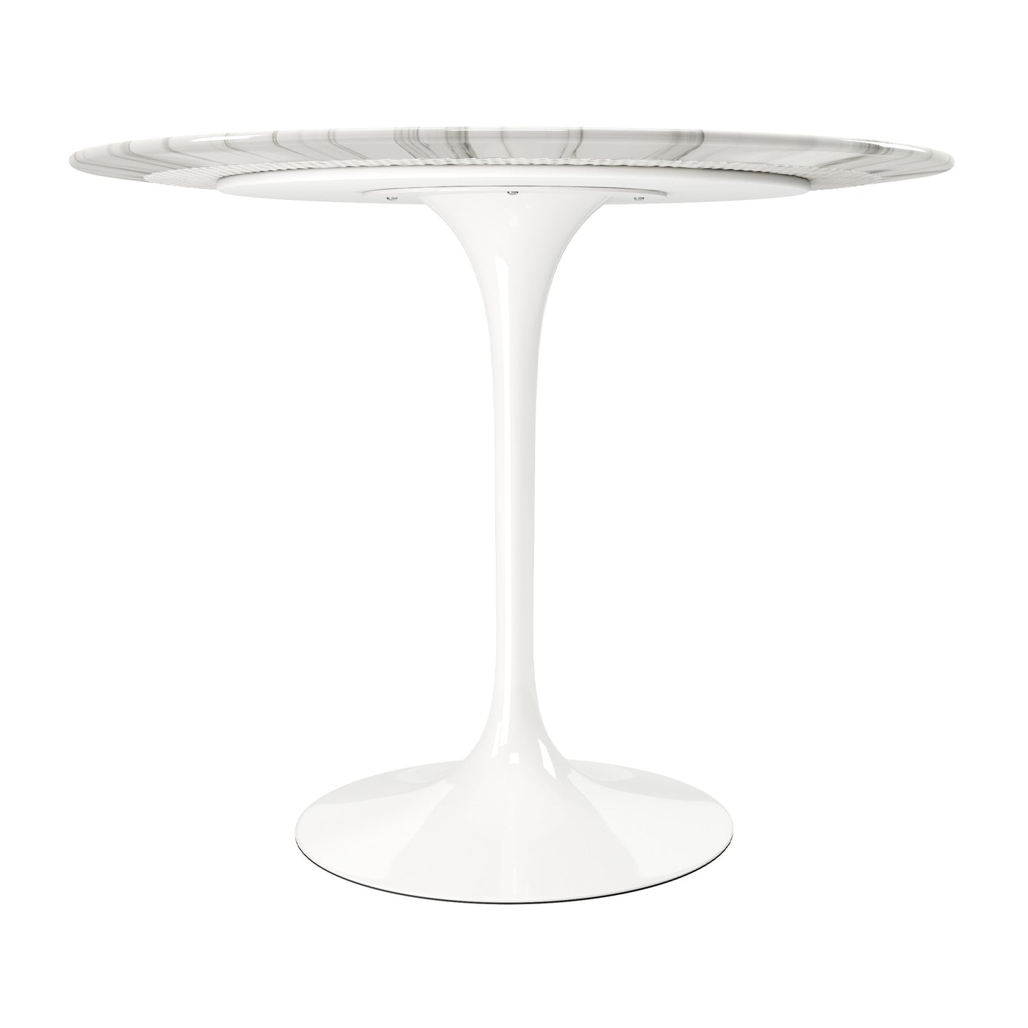 White Rounded Marble And Metal Pedestal Base Dining Table