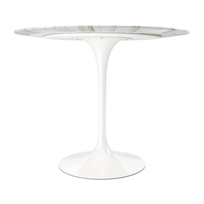 White Rounded Marble And Metal Pedestal Base Dining Table