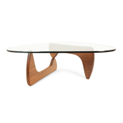 Clear & Brown Glass & Solid Wood Triangle Coffee Table