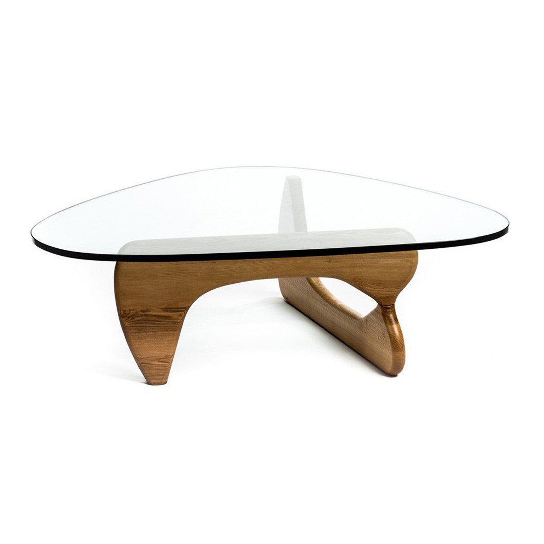 Clear & Brown Glass & Solid Wood Triangle Coffee Table image 2