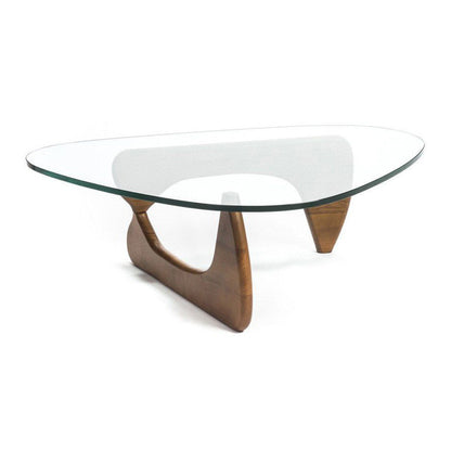 Clear & Brown Glass & Solid Wood Triangle Coffee Table