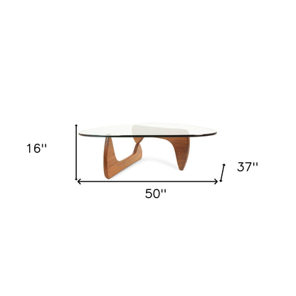 Clear & Brown Glass & Solid Wood Triangle Coffee Table image 6