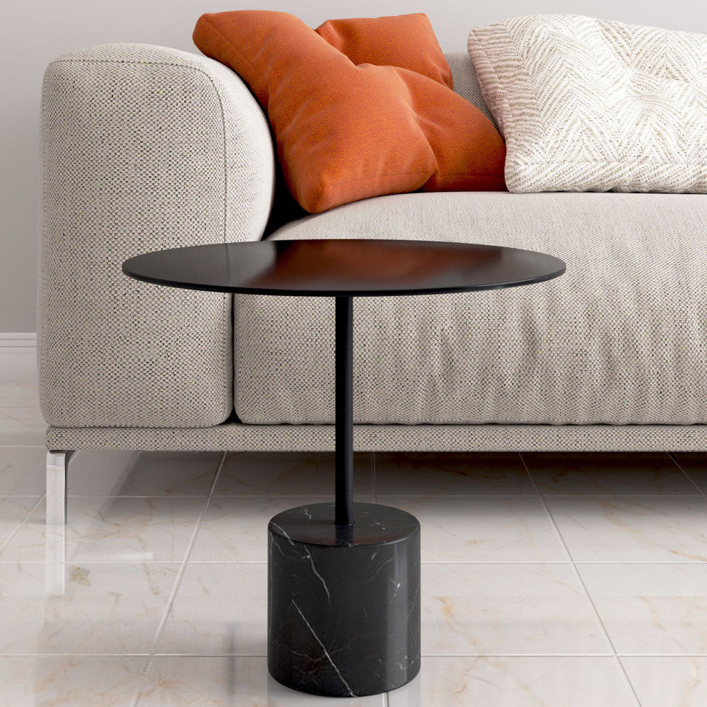 Black Steel & Stone Round Coffee Table