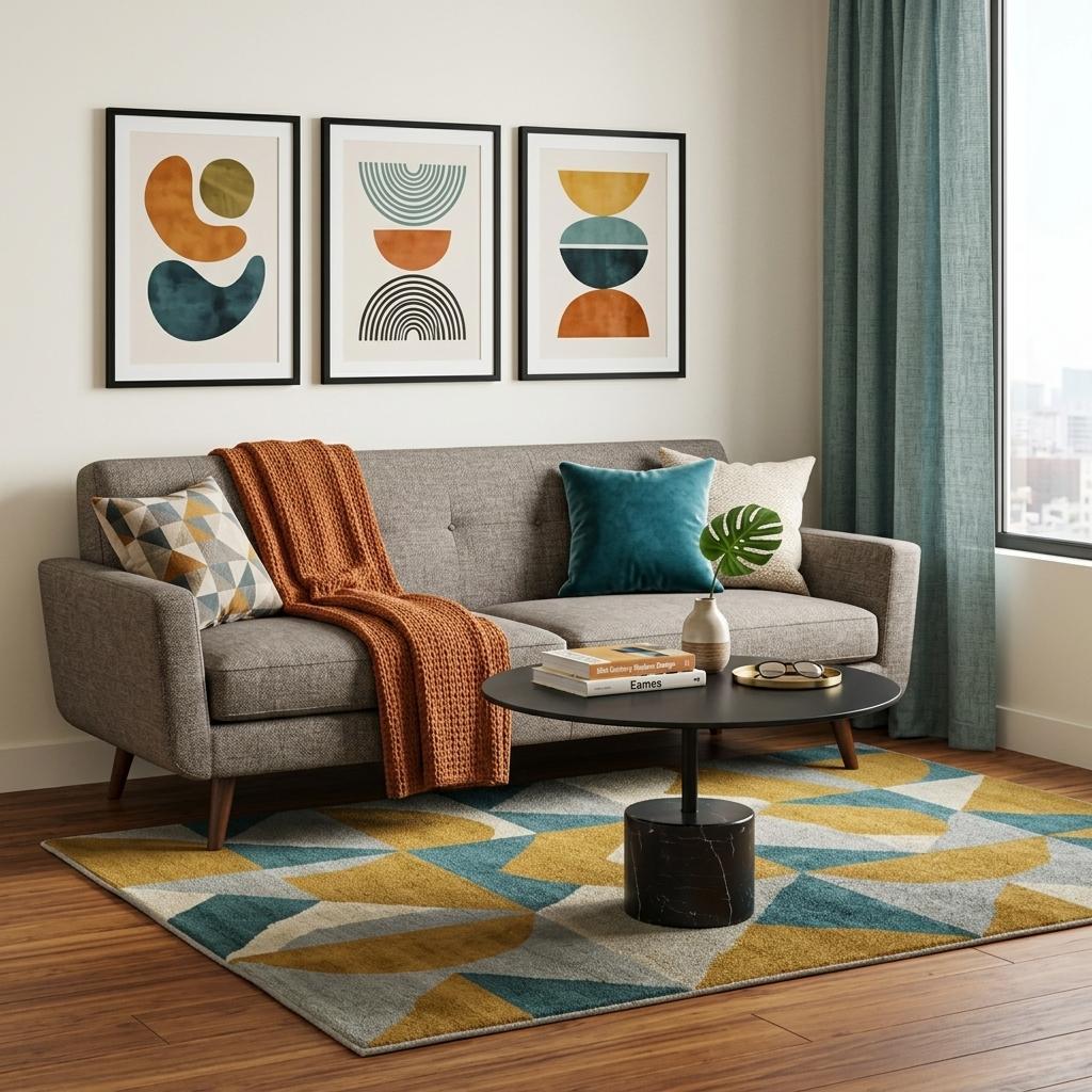 Black Steel & Stone Round Coffee Table image 1