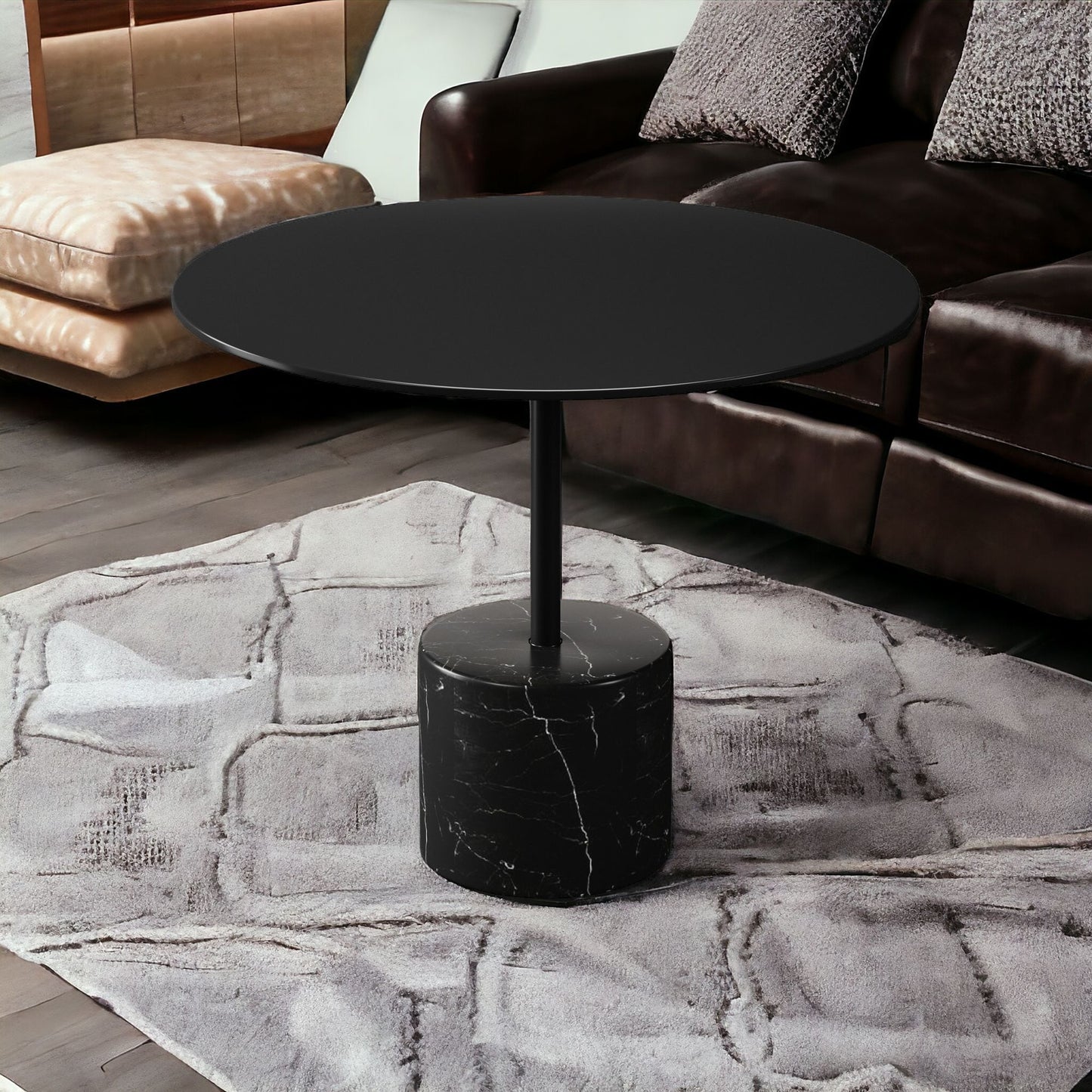 Black Steel & Stone Round Coffee Table