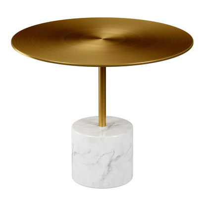 Gold & White Steel & Stone Round Coffee Table