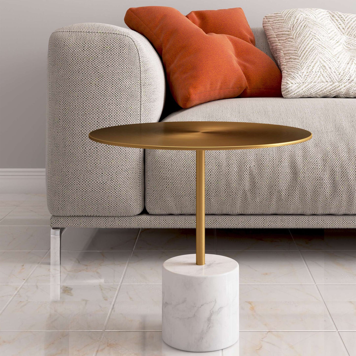 Gold & White Steel & Stone Round Coffee Table