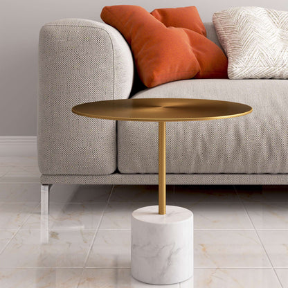 Gold & White Steel & Stone Round Coffee Table