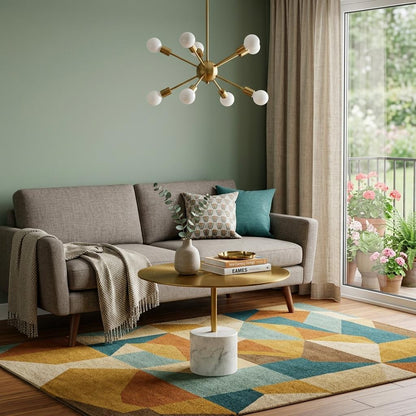 Gold & White Steel & Stone Round Coffee Table image 1