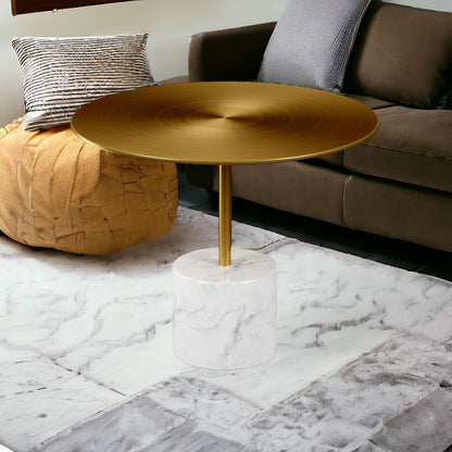 Gold & White Steel & Stone Round Coffee Table
