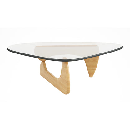 Clear & Natural Glass & Solid Wood Triangle Coffee Table image 4