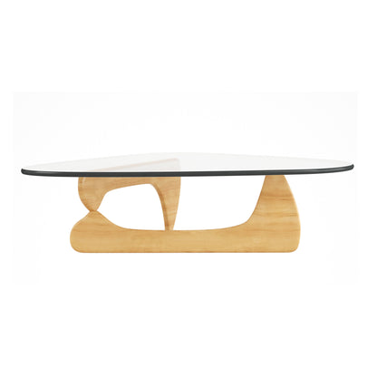 Clear & Natural Glass & Solid Wood Triangle Coffee Table image 2