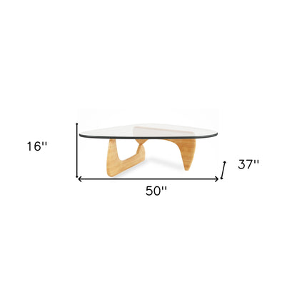 Clear & Natural Glass & Solid Wood Triangle Coffee Table