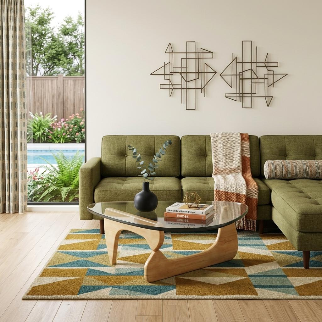 Clear & Natural Glass & Solid Wood Triangle Coffee Table image 1
