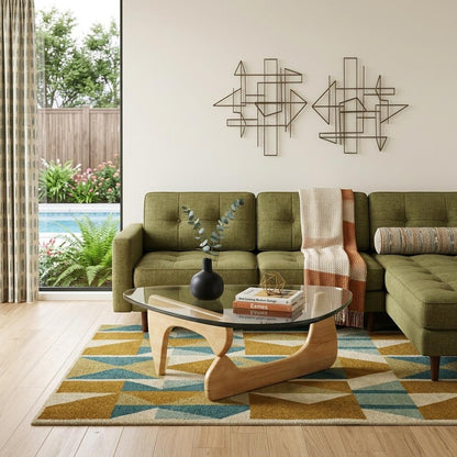 Clear & Natural Glass & Solid Wood Triangle Coffee Table image 1