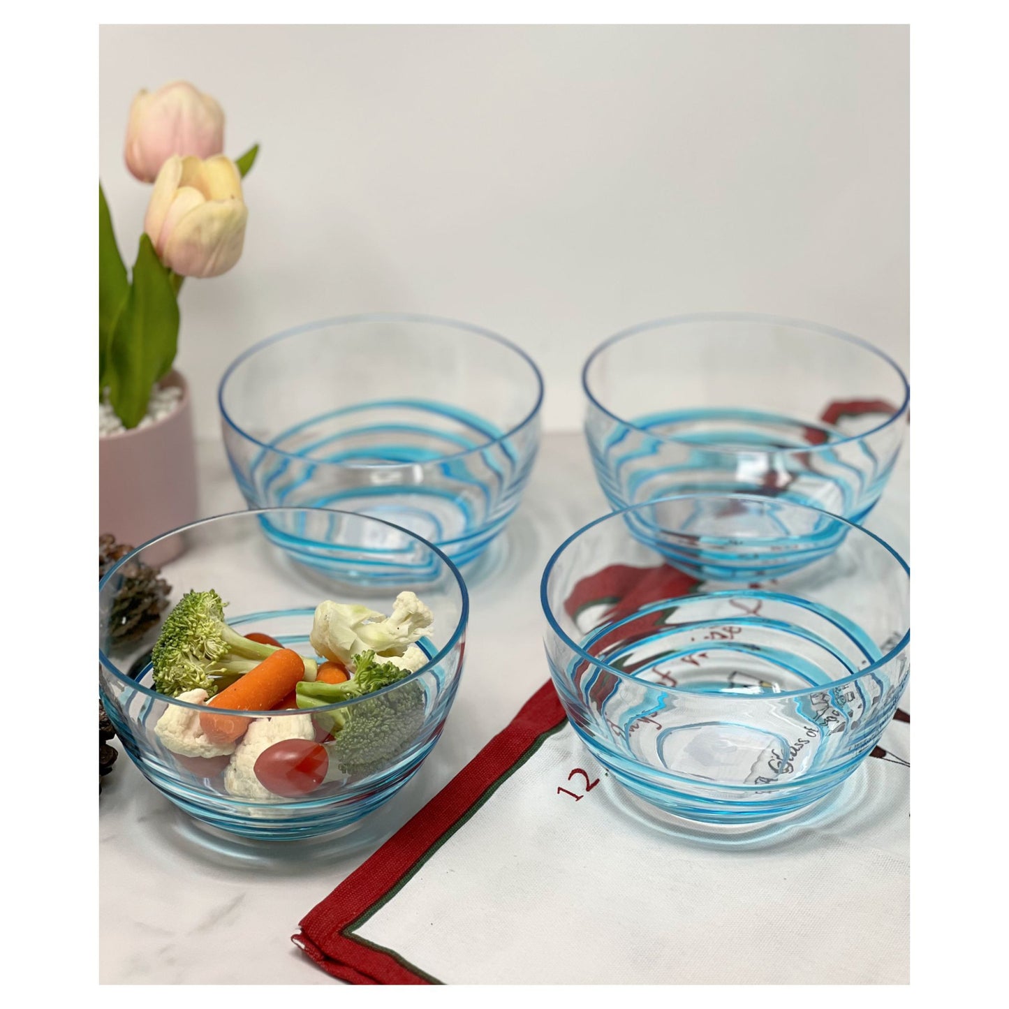Clear and Blue 4-Piece Swirl Acrylic Set of 4 Bowl Set