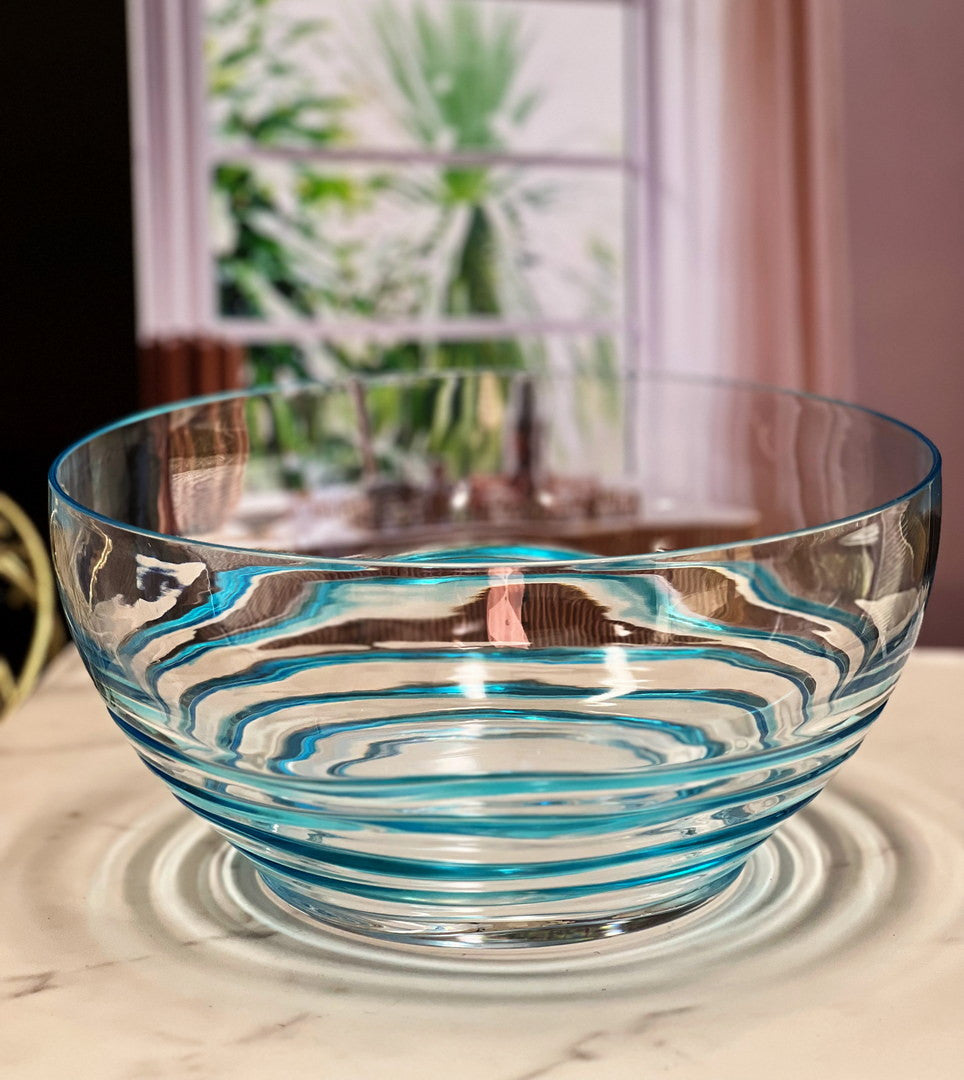 Clear and Blue Swirl Acrylic Round Salad Bowl