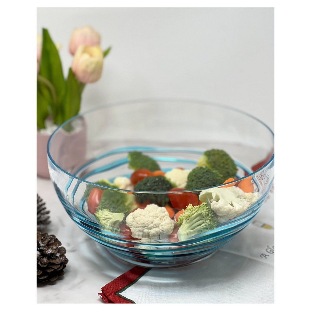 Clear and Blue Swirl Acrylic Round Salad Bowl