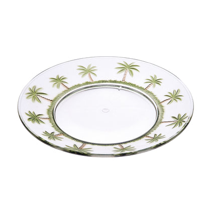 Clear and Green 4-Piece Palm Tree Acrylic Set of 4 Dinner Plate Set