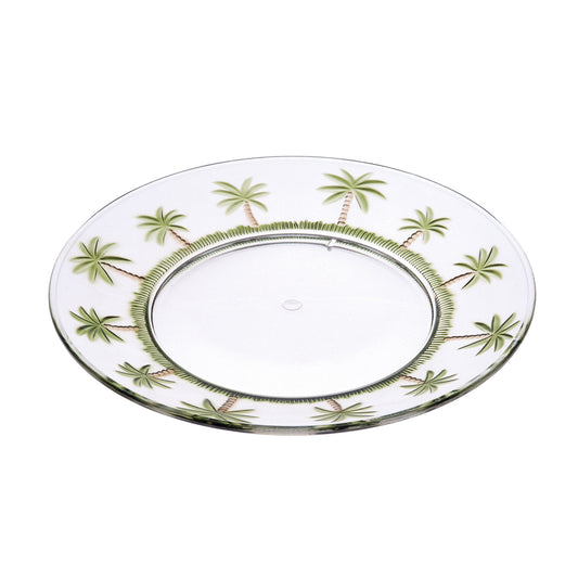 Clear and Green 4-Piece Palm Tree Acrylic Set of 4 Dinner Plate Set