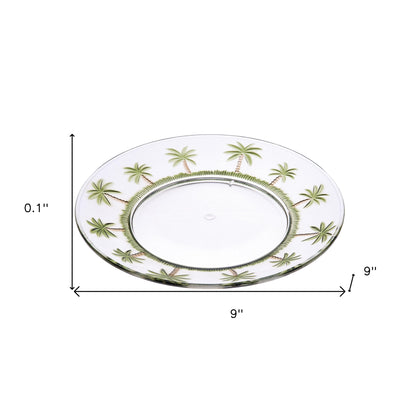 Clear and Green 4-Piece Palm Tree Acrylic Set of 4 Dinner Plate Set