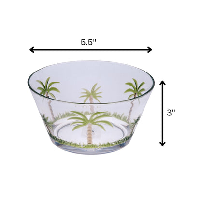 Clear and Green 4-Piece Palm Tree Acrylic Set of 4 Bowl Set