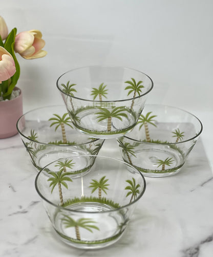 Clear and Green 4-Piece Palm Tree Acrylic Set of 4 Bowl Set