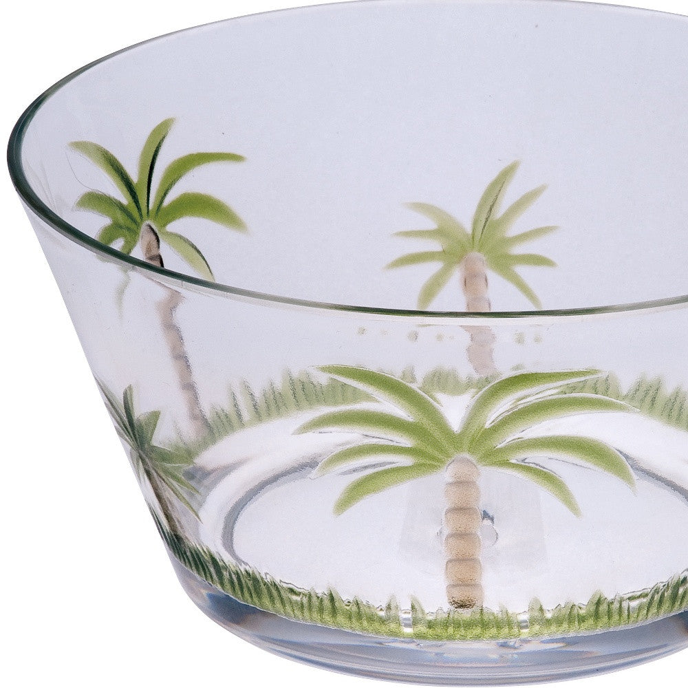 Clear and Green 4-Piece Palm Tree Acrylic Set of 4 Bowl Set
