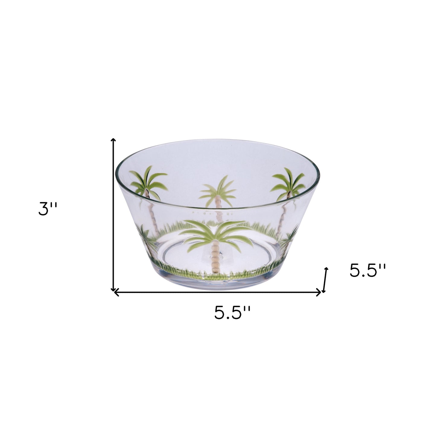 Clear and Green 4-Piece Palm Tree Acrylic Set of 4 Bowl Set
