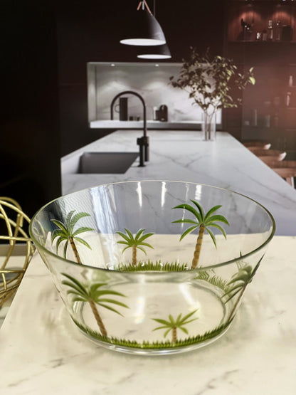 Clear and Green Palm Tree Acrylic Round Salad Bowl