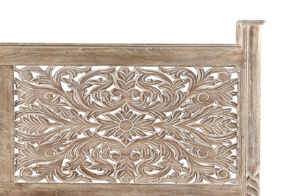 Gray Carved Floral Distressed Solid Wood Queen Bed