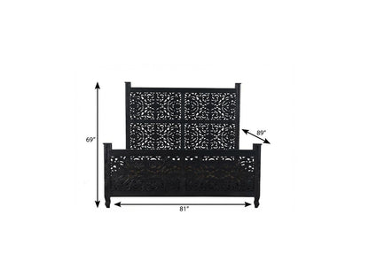 Carved Solid Wood King Black Bed