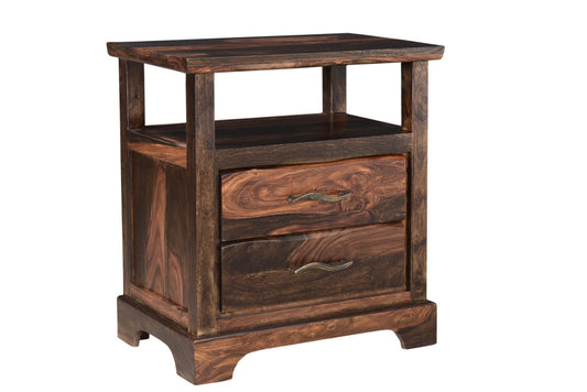 Dark Brown 2 Drawer Solid Wood Nightstand
