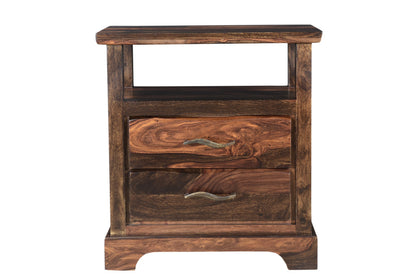 Dark Brown 2 Drawer Solid Wood Nightstand