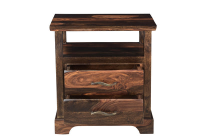Dark Brown 2 Drawer Solid Wood Nightstand