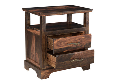Dark Brown 2 Drawer Solid Wood Nightstand