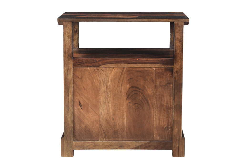 Dark Brown 2 Drawer Solid Wood Nightstand